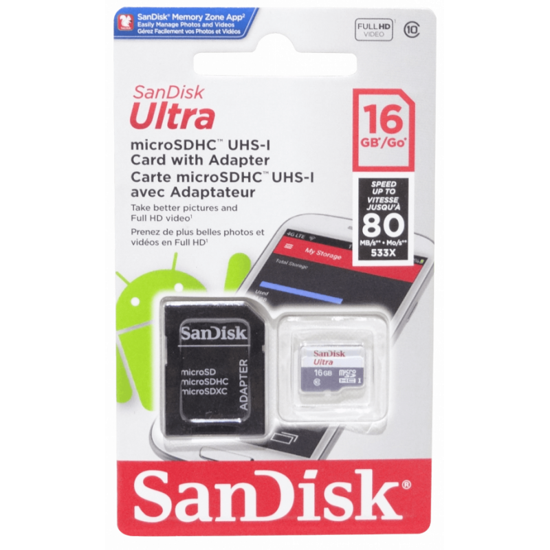 SANDISK- 16GB MicroSD-HC.